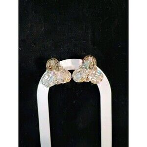 Vintage 1960s Vogue Clear Mottled Glass Bead Clip On Earrings MOD Retro